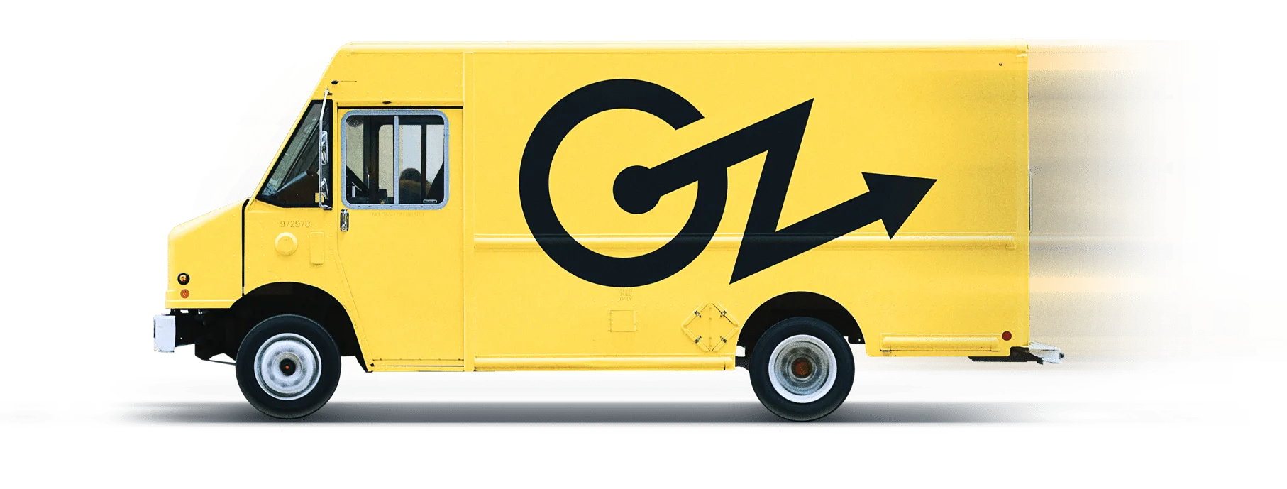 A yellow postal car with black Getzing logo
